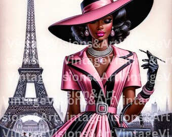 Clip Art- Black Woman Vintage Fashion ,  Black Women African Paris Clip Art