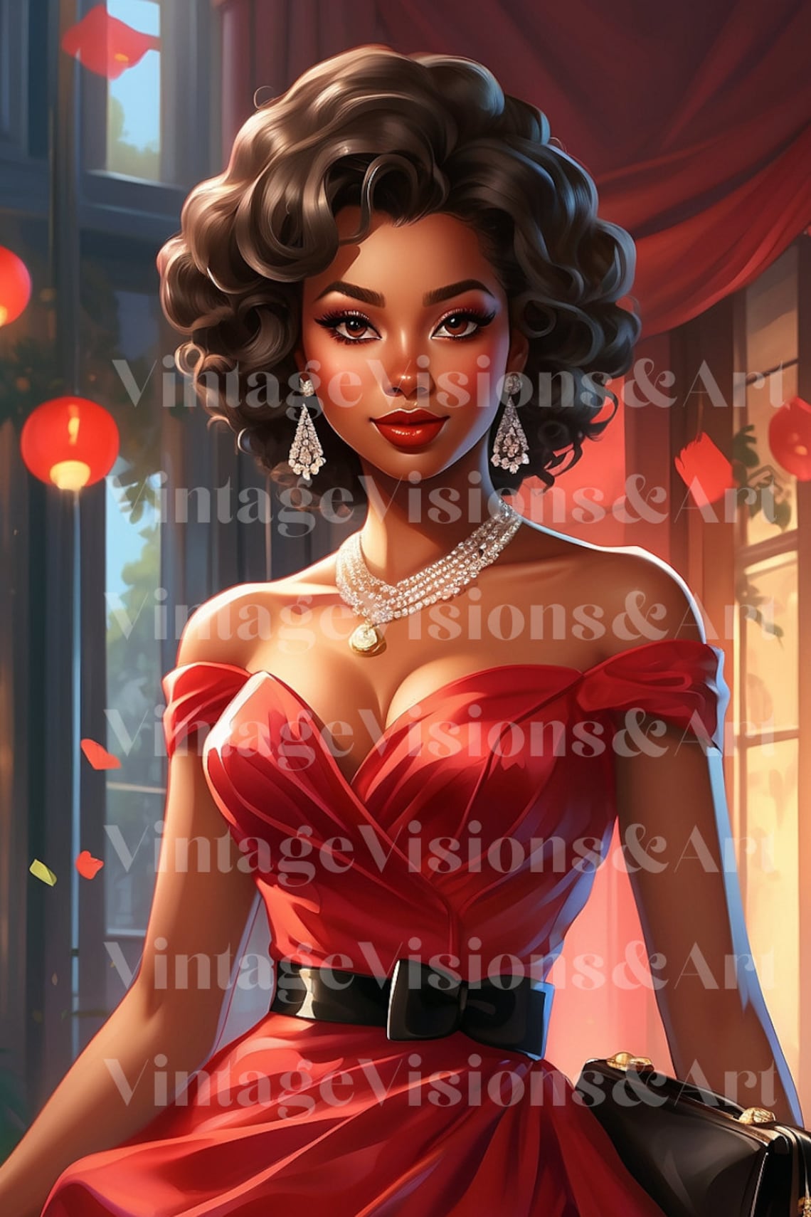 Black Girl Clip Art, Fashion Clip Art, Black Vintage Clip Party Scene