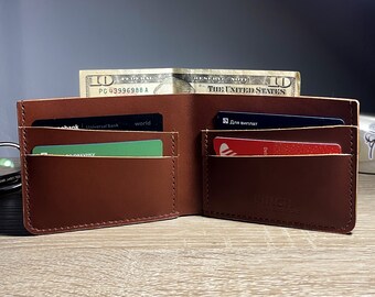 Handmade Leather Bifold Slim Wallet Leather, Minimalist Design for Cards and Cash