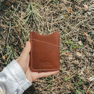 Porta-cartões de couro genuíno feito à mão, carteira de cartão de crédito minimalista, ideia elegante de presente para ele, Edc