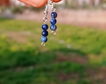 Natural Lapis Lazuli  Silver Minimal Earrings