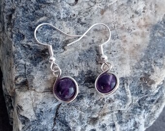 Round Handmade Silver Amethyst Earrings