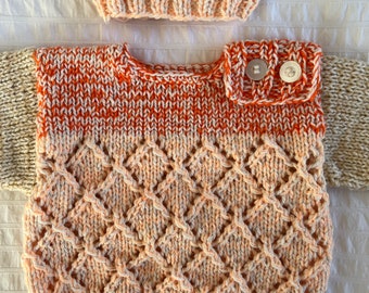 Orange Creamsicle Knit Baby Sweater & Matching Hat