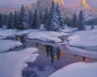 Winter Elf Landscape Painting: 50x60cm Oil on Canvas