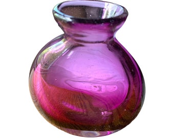 Vintage Small Purple Art Glass Vase Signed Dated 1996