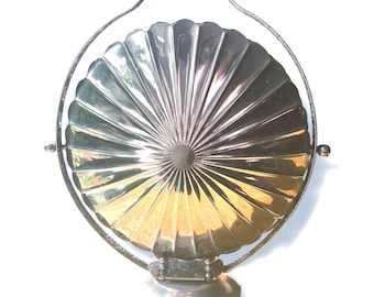 English Silver Plate Trifold Shell Server Period Piece Appetizer  Dish