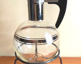 Vintage Coffee Carafe Inland with Metal Warmer Stand 12 oz Capacity