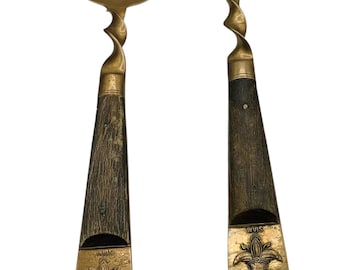 Fork Spoon Set Brass Teak Siam Mid Century Asian Decor Handcrafted 1940s