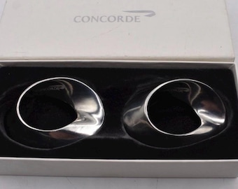 Vintage British Airways Concorde Airliner Pewter Napkin Rings with Original Box