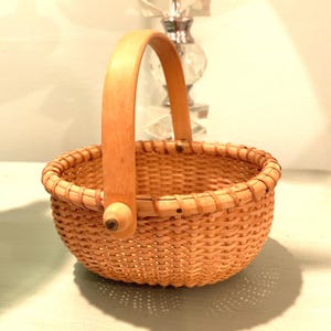 Nantucket Basket Small Oval Rattan with Swing Handle Coastal Beach House Decor