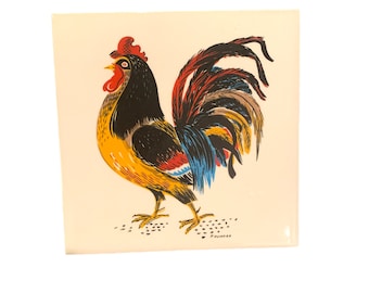 Proud Rooster Hand Decorated Screencraft Wall Hanging Tile/Trivet P. Howard Artist
