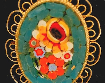 Italian Micro Mosaic Pin Vintage MCM Jewelry