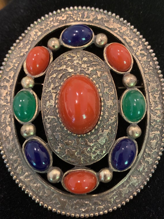Les Bernard 1970  Large Brooch  with Cabochons  Si
