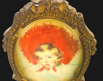 Antique Victorian Brass Small Picture Frame Bowed Top  Museum Art Print