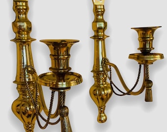 Colonial Revival Brass Rope Tassel Wall Sconces Vintage