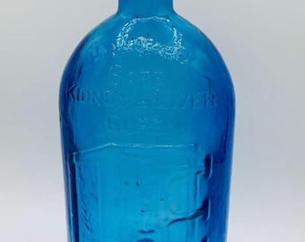 Antique Blue Glass Frank's Safe Kidney & Liver Cure Bottle Rochester NY