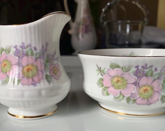 Royal Tara Irish Blossom Porcelain Sugar and Creamer Set  Handmade Galway Vintage