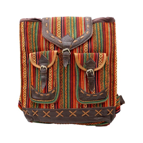 Colorful Hemp Backpack with Stripes Hemp Backpack - bright stripes – Journeys Spirited Gifts main image 2