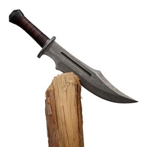 Handforged 13-inch Carbon Steel Bowie Knife: Water-Tempered Blade for Hunting and Outdoor Adventures