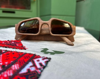 Sunglasses –Handmade Walnut Wood Sunglasses - Unique Custom Unisex Eyewear with Leather Cord - Polarized UV400 Shades