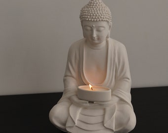 Handgemaakt Boeddhabeeld Boeddha met 3 kaarsen Meditatiedecor Yogadecor Altaardecor Woondecoratie Meditatiedecor beeldje meditatie cadeau