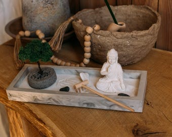 Zen Garden with Buddha,Miniature Japanese Sand Garden, Meditation Gift,Yoga decor gift,Desk Decor,Mindfulness Relaxation Set,Home decor