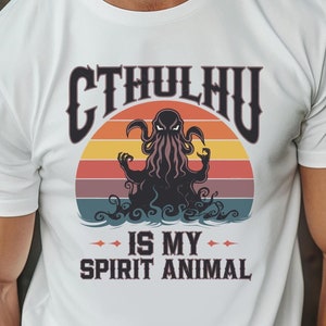 Cthulhu Is My Spirit Animal, Cthulhu T-Shirt, Lovecraft T-Shirt, Cosmic Horror Shirt, Men’s Cthulhu Shirt, Scary Shirt for Him, Old Ones
