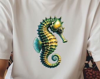 男性用タツノオトシゴ T シャツ、海洋生物シャツ、かわいいタツノオトシゴ、海の生き物アパレル、オーシャン ラバー グラフィック T シャツ、タツノオトシゴ T シャツ、タツノオトシゴ シャツ