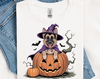 Halloween-hundskjorta, schäfer-Halloween-skjorta, hundpappa Halloween, hundälskare-skjorta, husdjursälskare Halloween, pumpahundskjorta