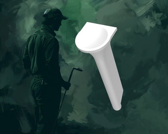May include: A white ceramic golf tee with a rounded top and a long, narrow base. The tee is designed to hold a golf ball securely in place.