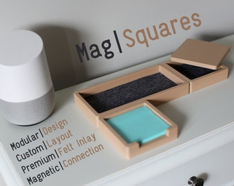 Mag|Squares, Modern Desk Trays, Felt Inlay, Customizable Layout, Magnetic Connections, Solid Catch Trays