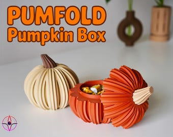 PUMFOLD Pumpkin Storage Box | Candy Jar | 3D Printed Customizable Pumpkin Containers | Fall Decor | Halloween Decor | Candy Box