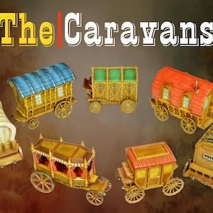 The Caravans | Unpainted | 3D Printed | 32-35mm Terrain Tabletop | Scenery for Wargames | DnD, Roleplay | Diorama