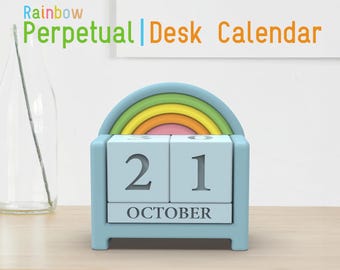 Calendario perpetuo da scrivania arcobaleno / Calendario a blocchi piccoli / Accessorio da scrivania multicolore stampato in 3D / Grazioso regalo da ufficio / Calendario pastello