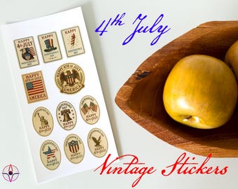Fourth of July Vintage Stickers | Antique Patriotic Charm | Patriotic Premium Stickers | Independence Day Stickers
