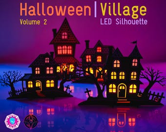 Halloween Village | Volume 2 | Halloween Silhouette  | Halloween Flat Houses | Halloween Lights | RGB or Warm White