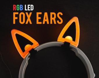 Cute Fox Ears with RGB LED for Headphones | LED Fox Ears for Headbands | Fox Ears for Cosplay with Light