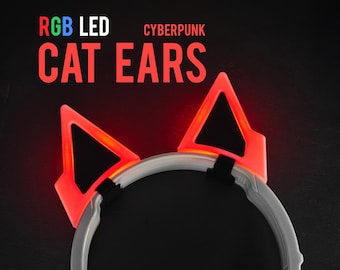 Niedliche Cyberpunk-Katzenohren mit RGB-LED für Kopfhörer | LED Cyberpunk Katzenohren für Stirnbänder | Katzenohren für Cosplay mit Licht