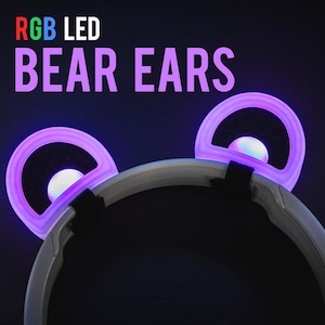 Bear Ears with RGB LED for Headphones | LED Bear Ears for Headbands | Bear Ears for Cosplay with Light