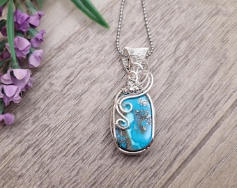 Handmade Turquoise Pendant: Sterling Silver Wire Wrapped Gemstone Necklace