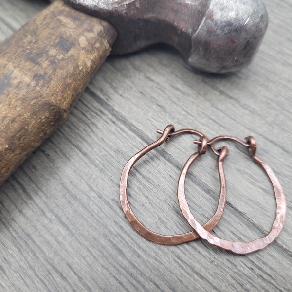 Hammered Copper Hoop Earrings or Classic Sterling Silver Dangles - Made in Texas- Crafty Retirees