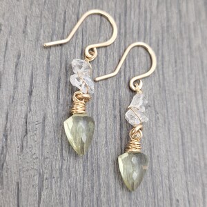 Herkimer Diamond and Lemon Quartz Drop Earrings - Wedding Gift - Anniversary Gift - Gift For Her - Gift For Wife - Gift For Girlfriend