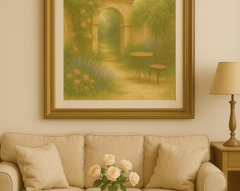 French Garden Archway – Romantic Landscape Digital Print, Provence Wall Art Download, Cottagecore Printable Decor