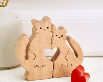 Wooden Cat Family Puzzle, Cat Family Puzzle, Family Keepsake Gifts, Animal Family Wooden Toys, Wedding Anniversary, Mothers Day Gift