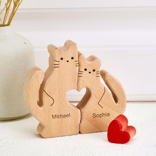 Wooden Cat Family Puzzle, Cat Family Puzzle, Family Keepsake Gifts, Animal Family Wooden Toys, Wedding Anniversary, Mothers Day Gift