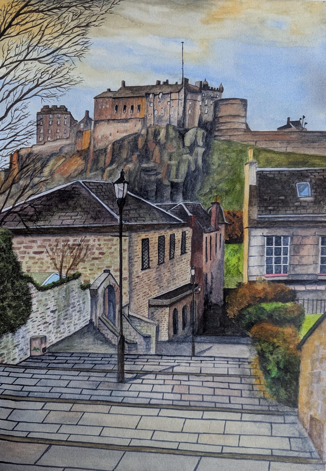 Edinburgh Castle From the Vennel. A4 Watercolour Print - Etsy