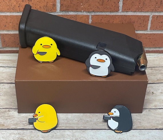 Duck With Knife Pin - Enamel Penguin With Knife Pin - Tactical Morale Pin - Funny Pin