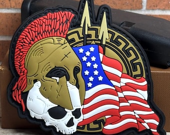 PVC Tactical Patch - Morale Spartan Skull Flag Patch - Spartan Patch