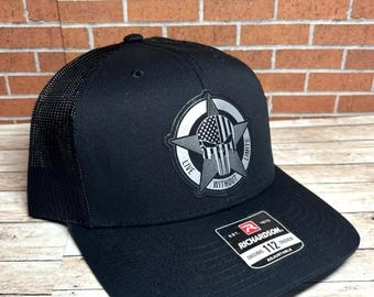 Casquette 112 Punisher Richardson - Casquette avec écusson en similicuir personnalisé drapeau américain étoile tête de mort - Casquette trucker tête de mort noir