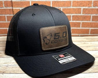 Richardson 112 Coyote Racing Hat - Coyote 5.0 Custom Leatherette Patch Hat - Black